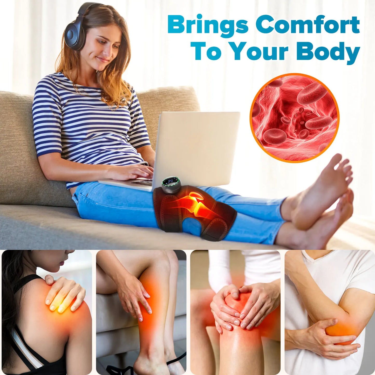Cordless Thermal Knee Pad Knee Heating Massager Vibration Leg Arm Knee Joint Brace Muscle Relax Joint Brace Muscle Relaxation