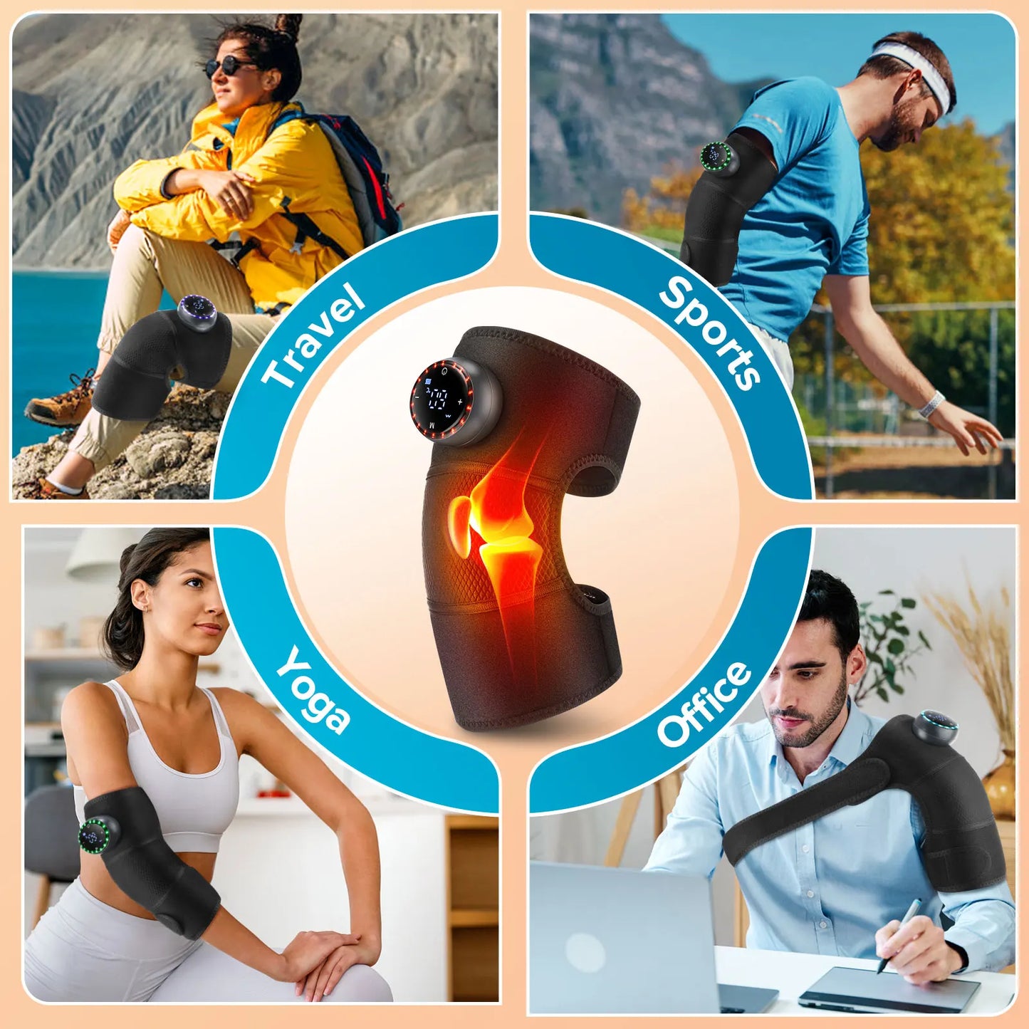 Cordless Thermal Knee Pad Knee Heating Massager Vibration Leg Arm Knee Joint Brace Muscle Relax Joint Brace Muscle Relaxation