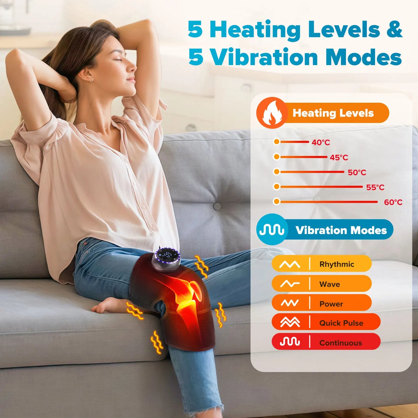 Cordless Thermal Knee Pad Knee Heating Massager Vibration Leg Arm Knee Joint Brace Muscle Relax Joint Brace Muscle Relaxation